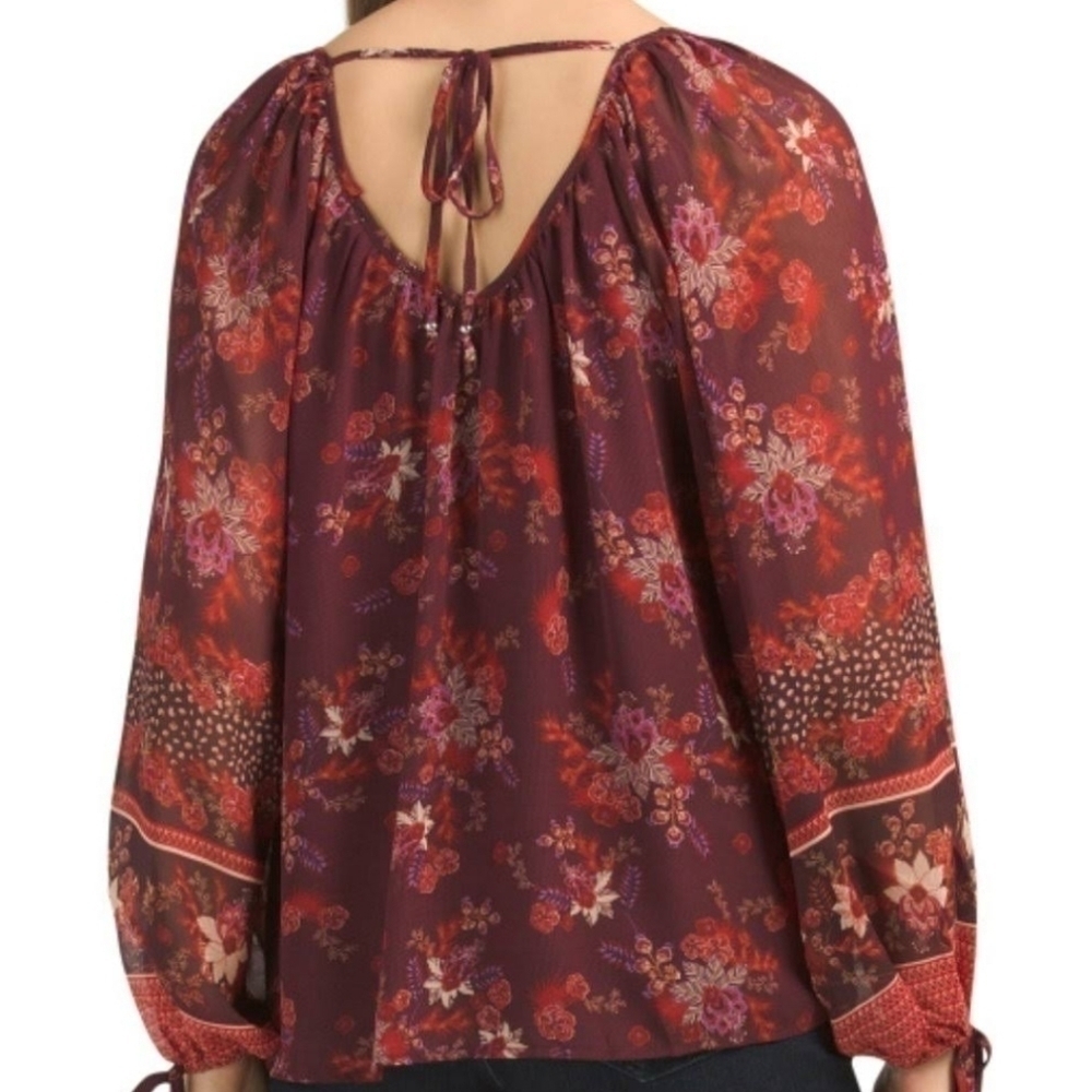 Chelsea & Theodore Burgundy mixed floral/ paisley / dot prints blouse NWT/Size S